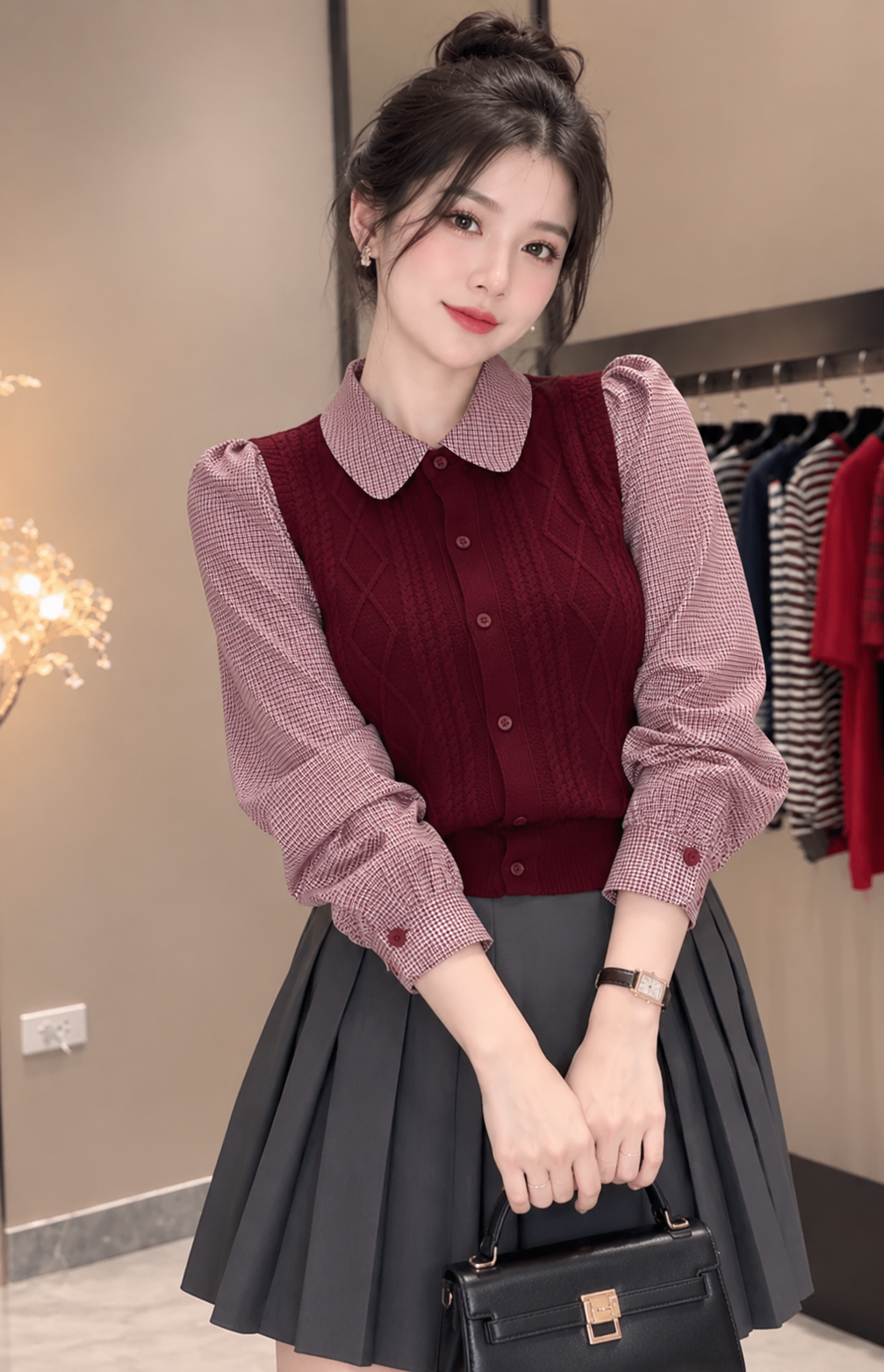 Knit vest with shirt collar — style 2